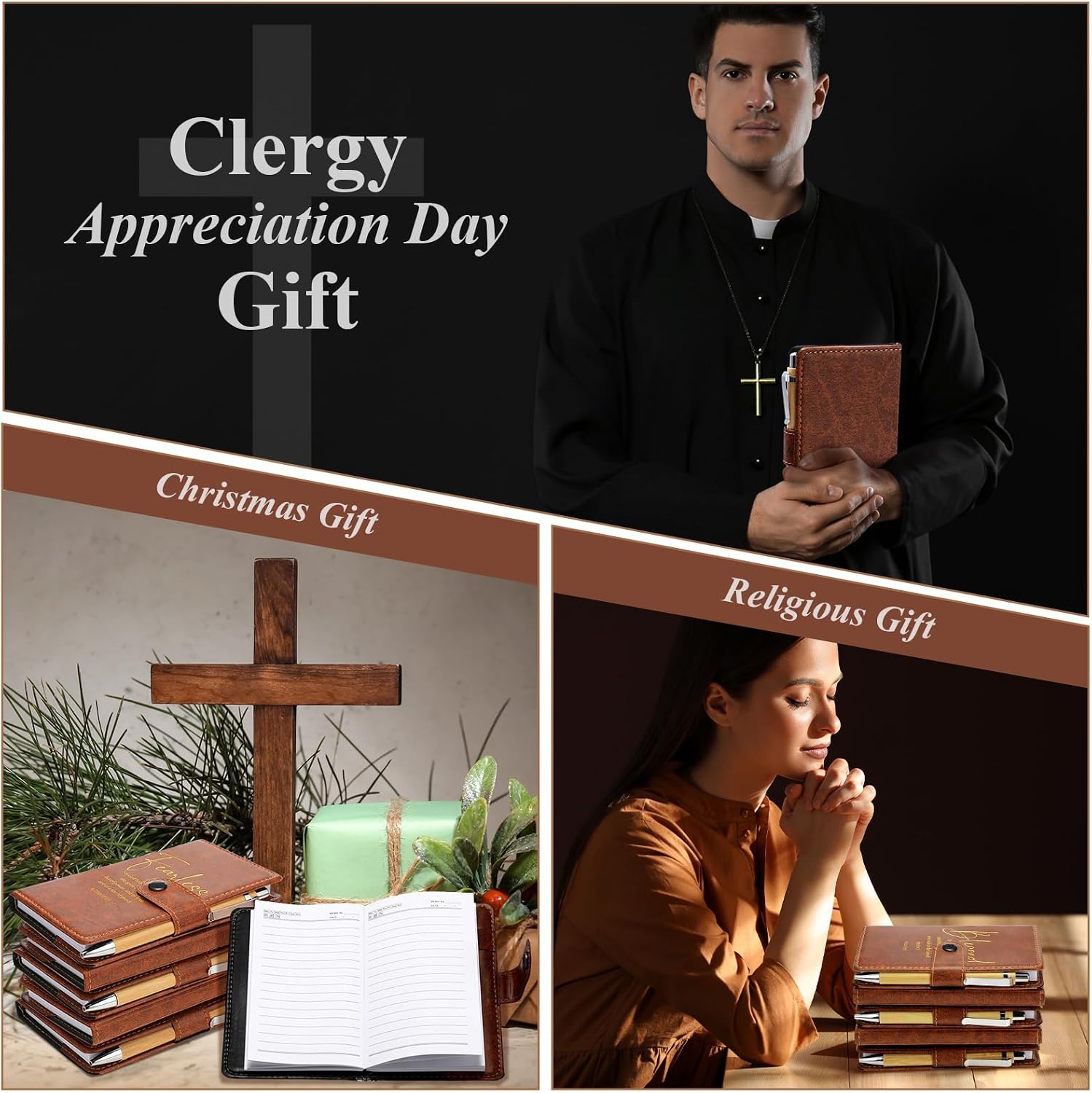 Spakon 200 Pcs Father's Day Christian Gifts Bulk Leather Prayer Journal Religious Scripture Notebook with Bible Verse Pens for Graduation Coworker Women Men Church Members (English Bible Words)