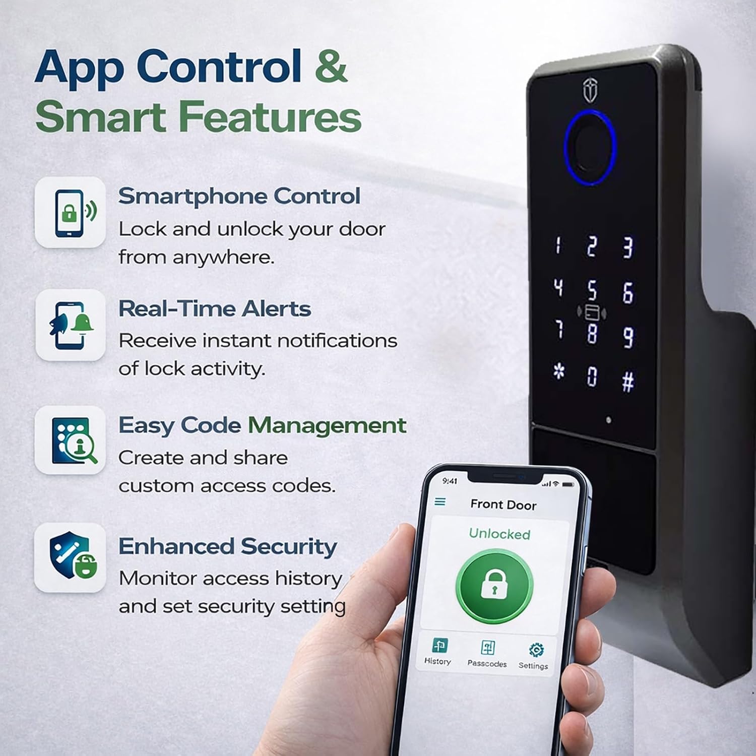 Zonixtec Waterproof Smart Rim Gate Lock, Biometric Fingerprint & Keypad Outdoor Electronic Lock, Tuya App Remote Control, Surface-Mounted Latch for Fence, Yard, Garden, Garage, Shed, Anti-Peep