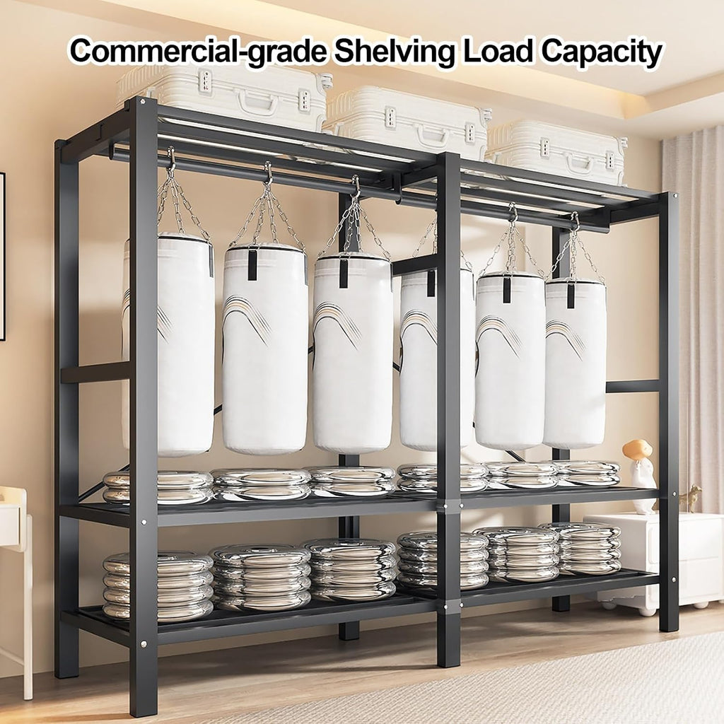 Foldable Portable Closet Wardrobe Metal Garment Racks Clothe Rack With Cover 2000Ibs Clothing Rack For Hanging Clothes Freestanding Armoire Storage(A,127cm/50inch)