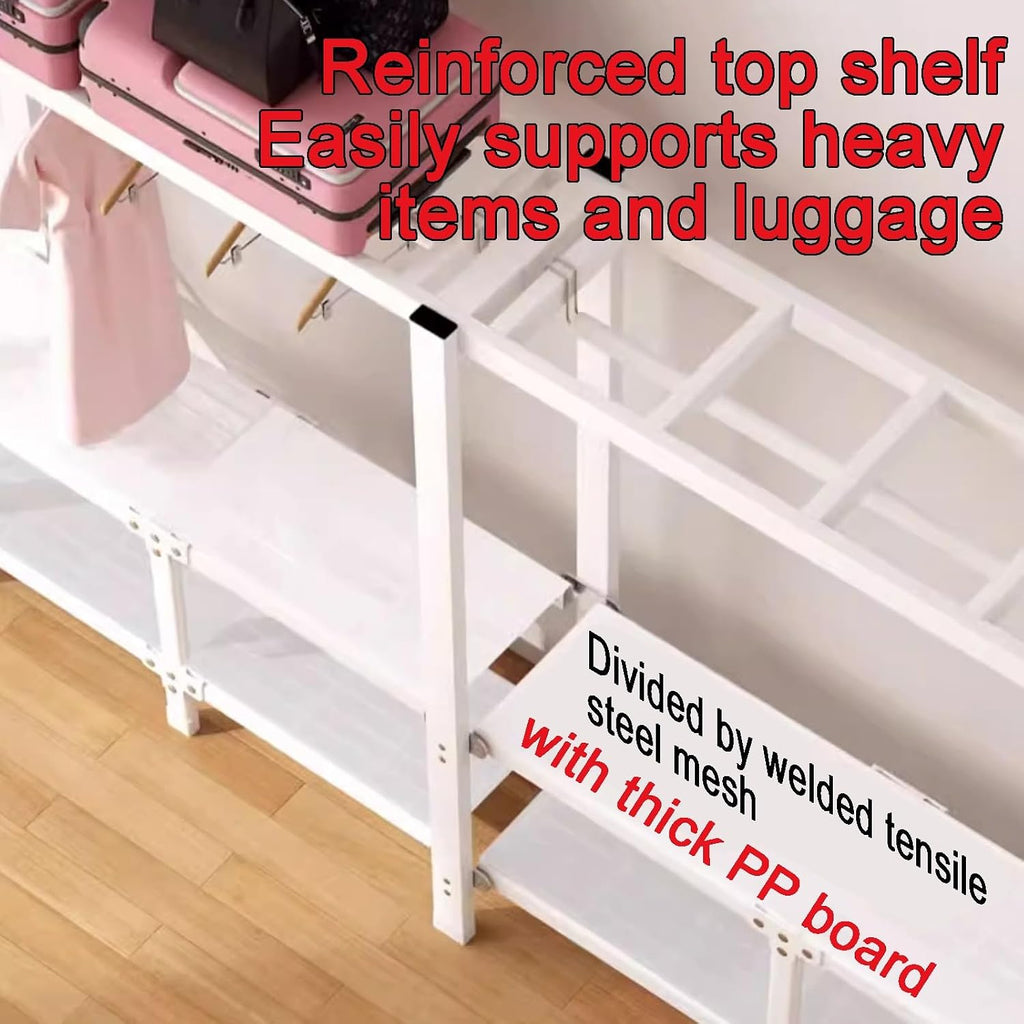 Foldable Portable Closet Wardrobe, Load 2000lbs, Portable Wardrobe Closet, Heavy Duty Clothes Rack, Garment Racks with Cover, for Bedroom, White Frame(A,195cm/76.8in)