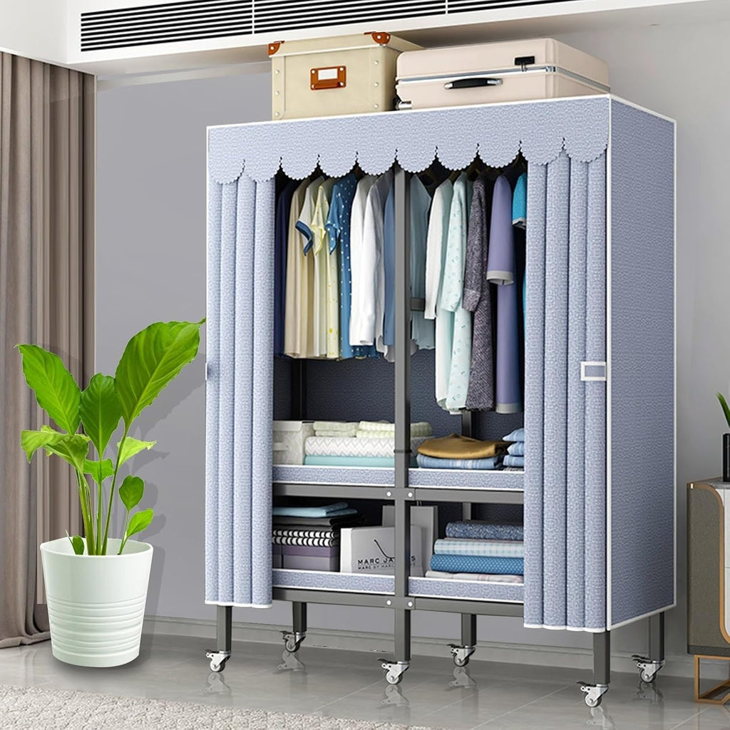 Heavy-Duty Portable Wardrobe Closet Rack For Storage ,1500lbs,Rolling Foldable Garment Rack With Cover And Wheels，Freestanding Clothes Organizer System For Bedroom LivingRoom Office ( Size : 130*50*18