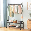 Metal Clothes Rail Freestanding Garment Rack with Storage Shelf 7 Side Hooks Coat Stand for Shoes and Boxes Black 60cm