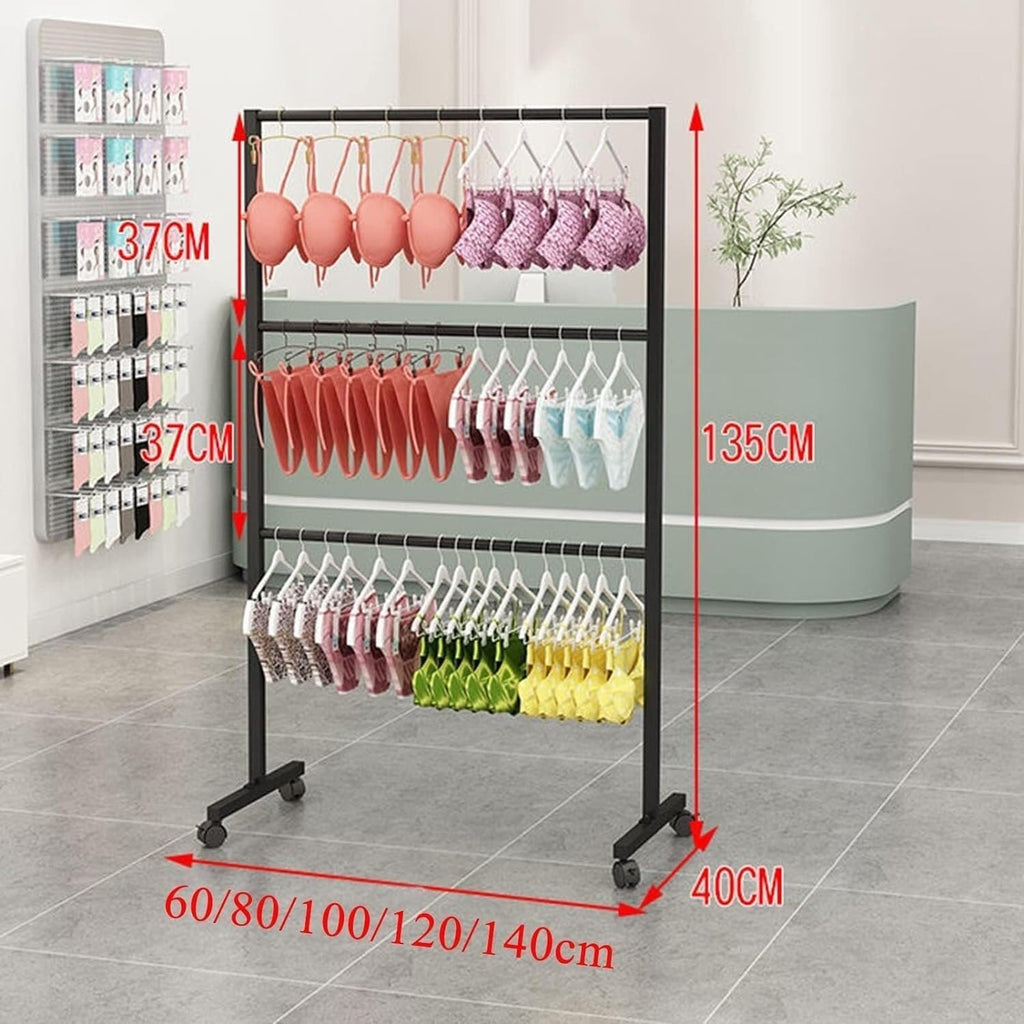 Metal Hijab Hangers - Underwear Display Rack, Bra Rack With Wheels, Garment Rack, Clothing Store, Retail Shelving,Commercial Free Standing Hanger For Bikini,Swimwear,Lingerie(Color:Gold,Size:L60xH135c