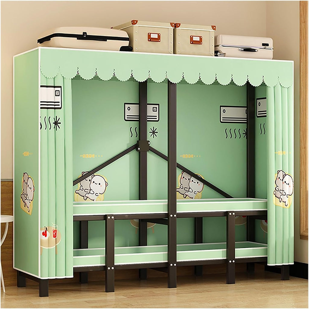 Heavy Duty Portable Wardrobe Closet With Cover, Foldable Garment Rack, Metal Freestanding Clothing Rack For Hanging Clothes, For Bedroom, Dorm(Green,215x170x50cm)