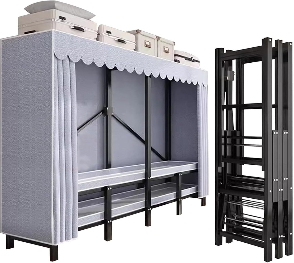 Portable Wardrobe Closet Rack, Heavy-Duty Foldable Garment Rack With Cover，Freestanding Clothes Organizer System,enclosed Curtain Armoires For Hanging Clothes For Bedroom ( Size : 168*50*170cm )