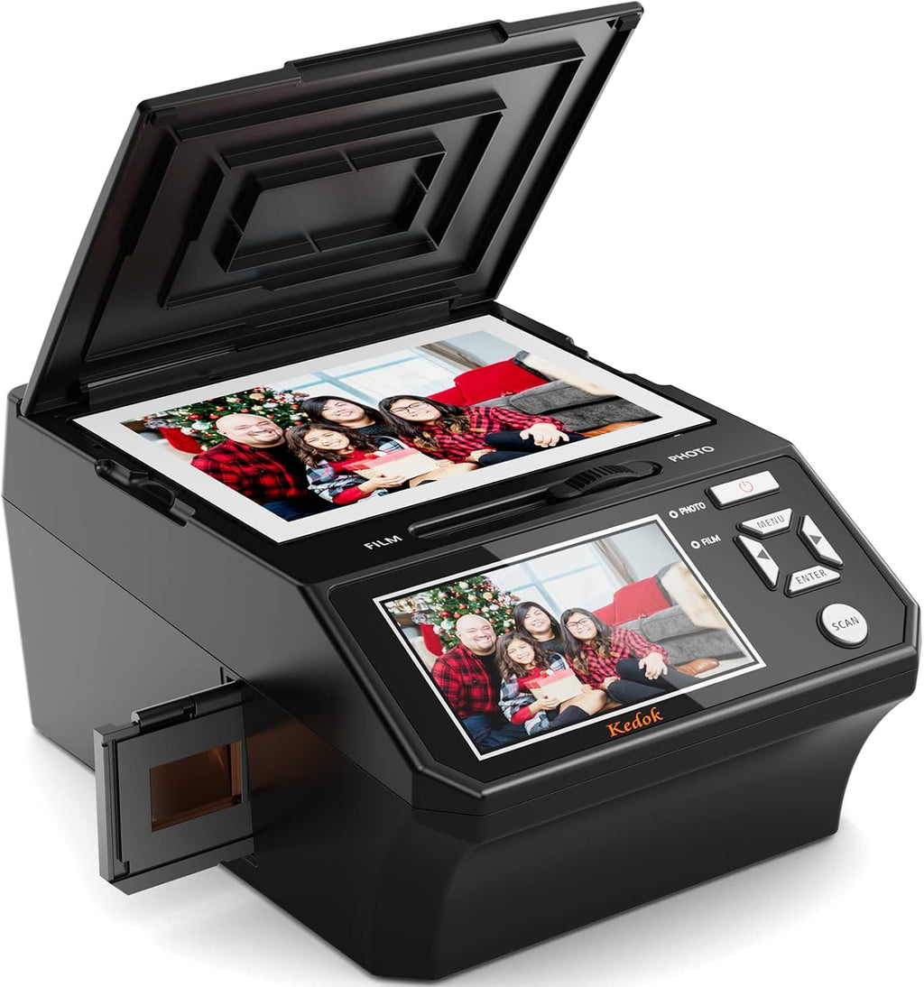 KEDOK Photo,NameCard,Slide & Negative Scanner with Large 5' LCD Screen,Film and Slide Digitizer-Convert 35mm,110 Film/Photo(3R,4R,5R)/NameCard to 22MP Digital JPEG-8GB SD Card Included