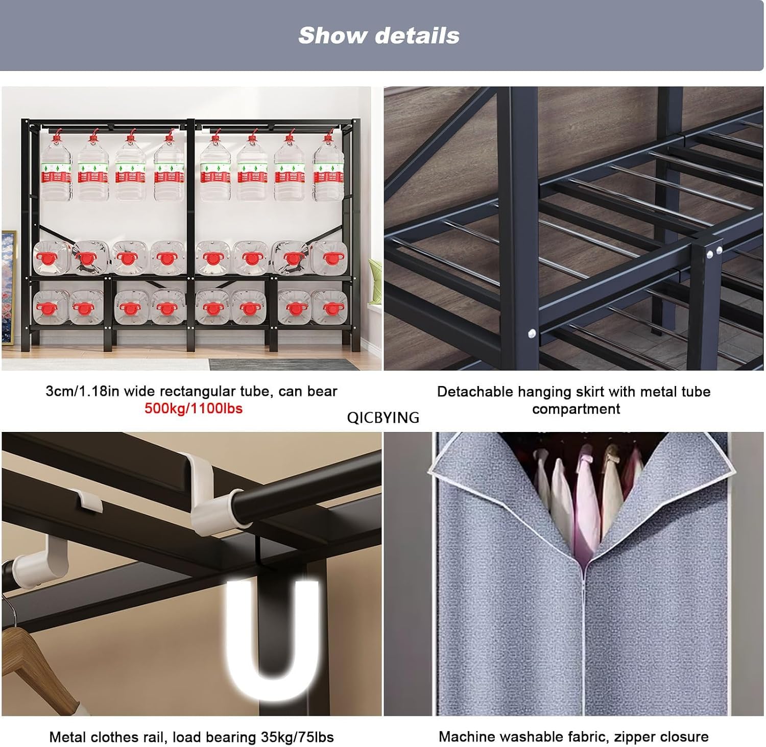 Portable Wardrobe Closet Rack, Heavy-Duty Foldable Garment Rack With Cover，Freestanding Clothes Organizer System,enclosed Curtain Armoires For Hanging Clothes For Bedroom ( Size : 168*50*170cm )