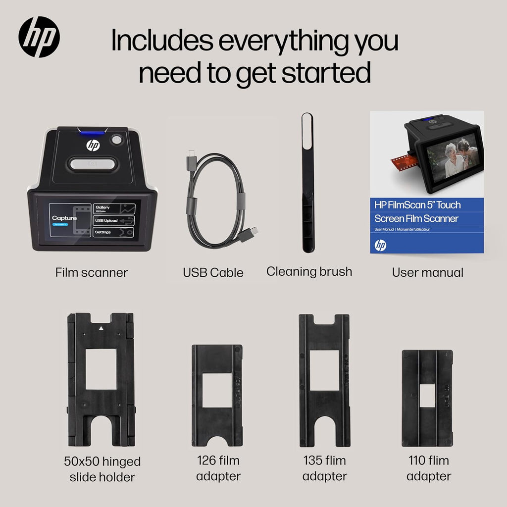 HP Touch Screen Film & Slide Scanner Digitizer - 5' LCD, USB-C, SD Slot - All-Angle Touchscreen Gallery Mode for Slide Viewer - 13MP CMOS Sensor & 22MP Interpolation to Convert to Digital