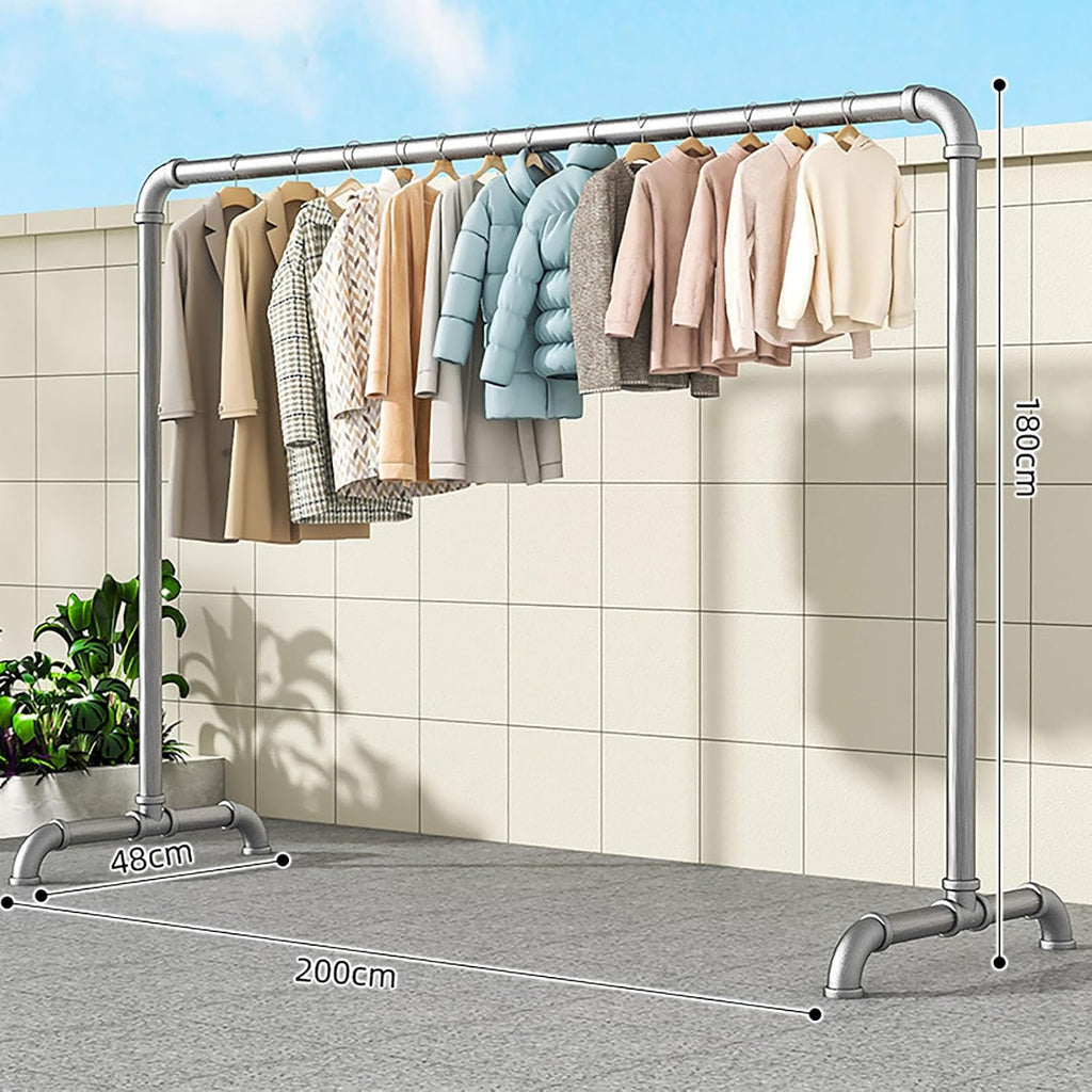 Portable Clothes Rack, Freestanding Metal Garment Rack with Stable Base, Industrial Pipe Design for Hanging Coats, Skirts, Shirts, Sweaters, Indoor & Outdoor Use (2x1.8m)