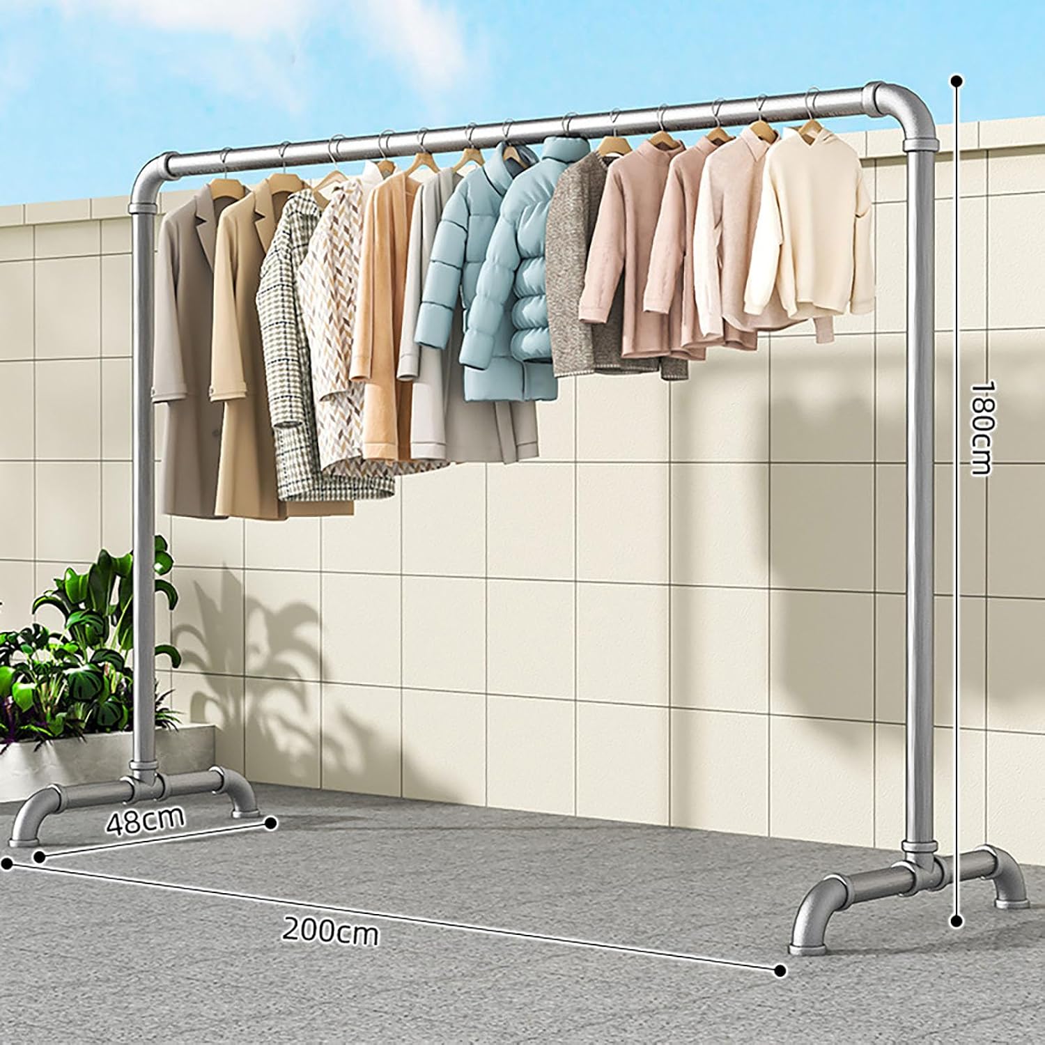 Portable Clothes Rack, Freestanding Metal Garment Rack with Stable Base, Industrial Pipe Design for Hanging Coats, Skirts, Shirts, Sweaters, Indoor & Outdoor Use (2x1.8m)