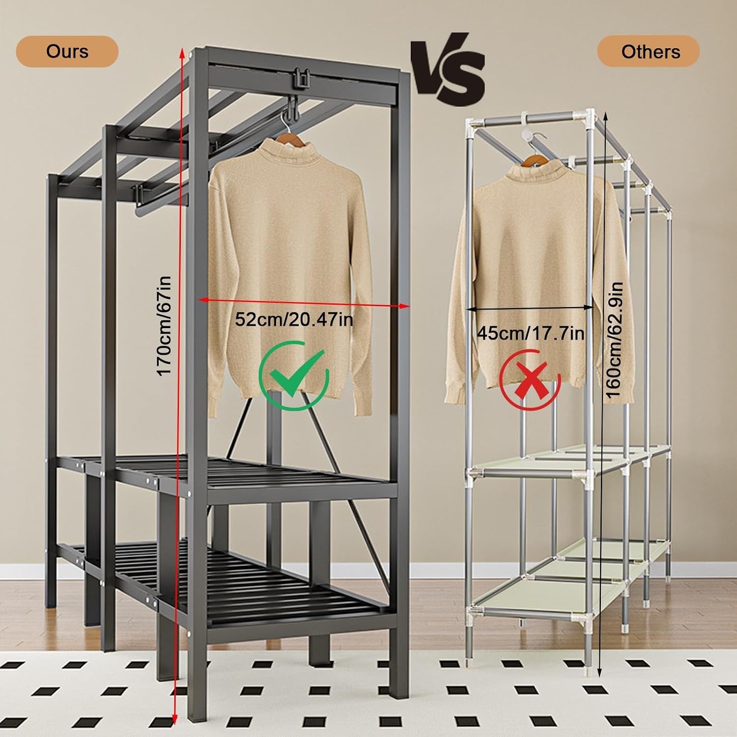 Heavy Duty Clothe Rack with Cover Load 1200lbs Foldable Portable Wardrobe Closets for Hanging Clothes Freestanding Clothing Garment Rack, Wardrobe Clothes Organizer(125cm)