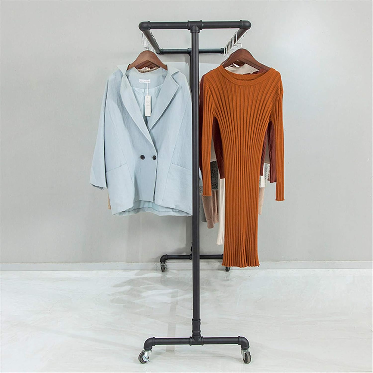 Mlaea Double-Rail Coat Hnager, Minimalism Garment Rack with Wheels for Jackets, Shirts, Quilts, Freestanding Drying Rack for Laundry, Balcony, Clothes Store, 130/150cm(Size:130 * 100CM,Color:White)