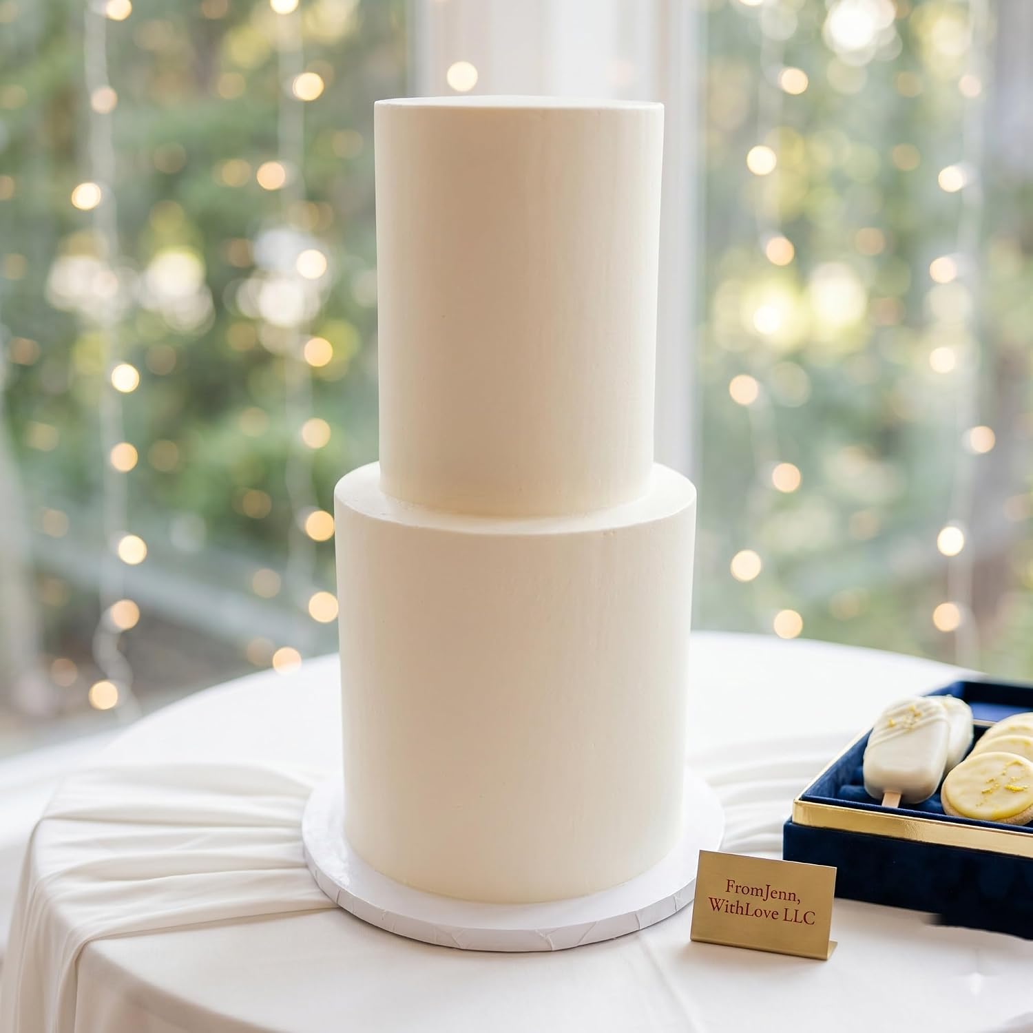 FromJennWithLove 2 Tier Fake Wedding Cake, 16' Tall Handcrafted Ivory Display Cake – 4-Day Artisan Process, Made in USA – Reusable Centerpiece for Weddings & Special Events