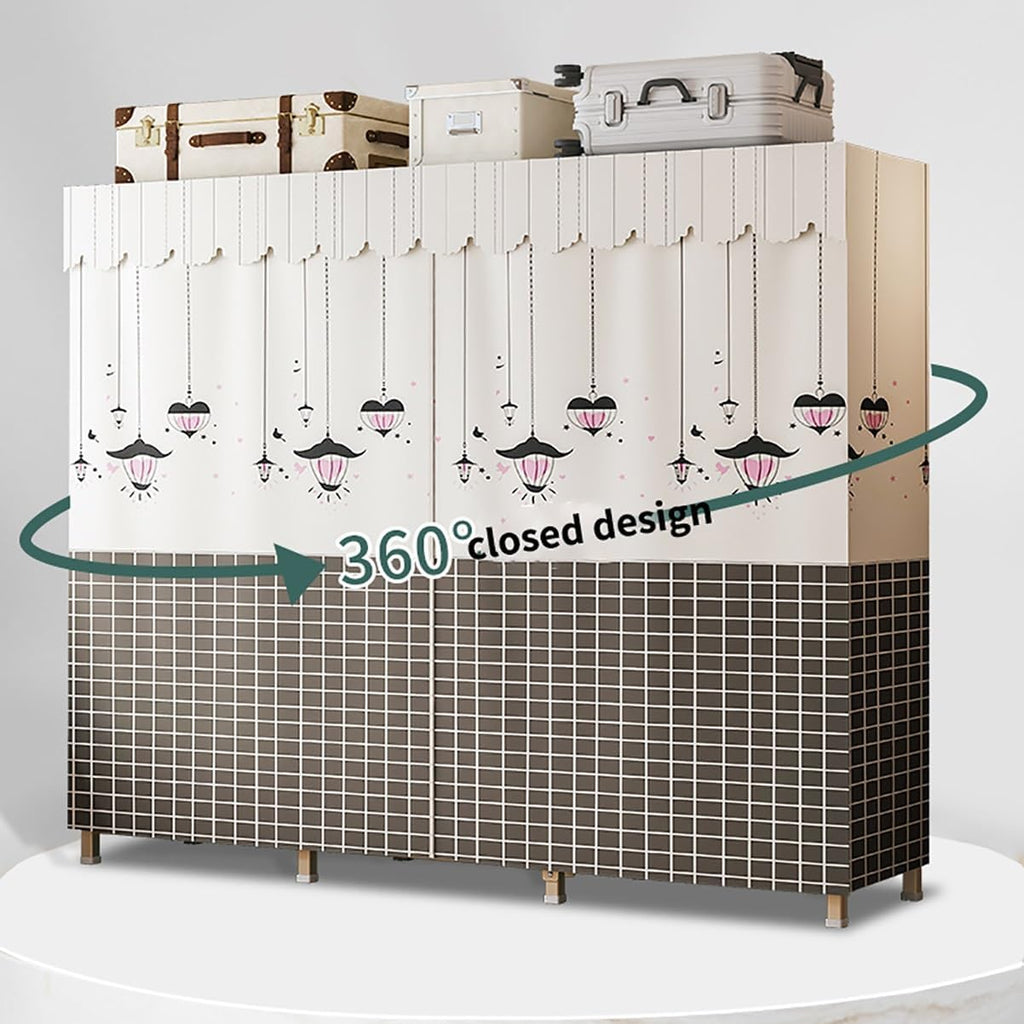 Portable Clothes Rack with Cover Freestanding Wardrobe Closet for Bedroom Metal Clothing Rack with Hanging Rod and 5 STO