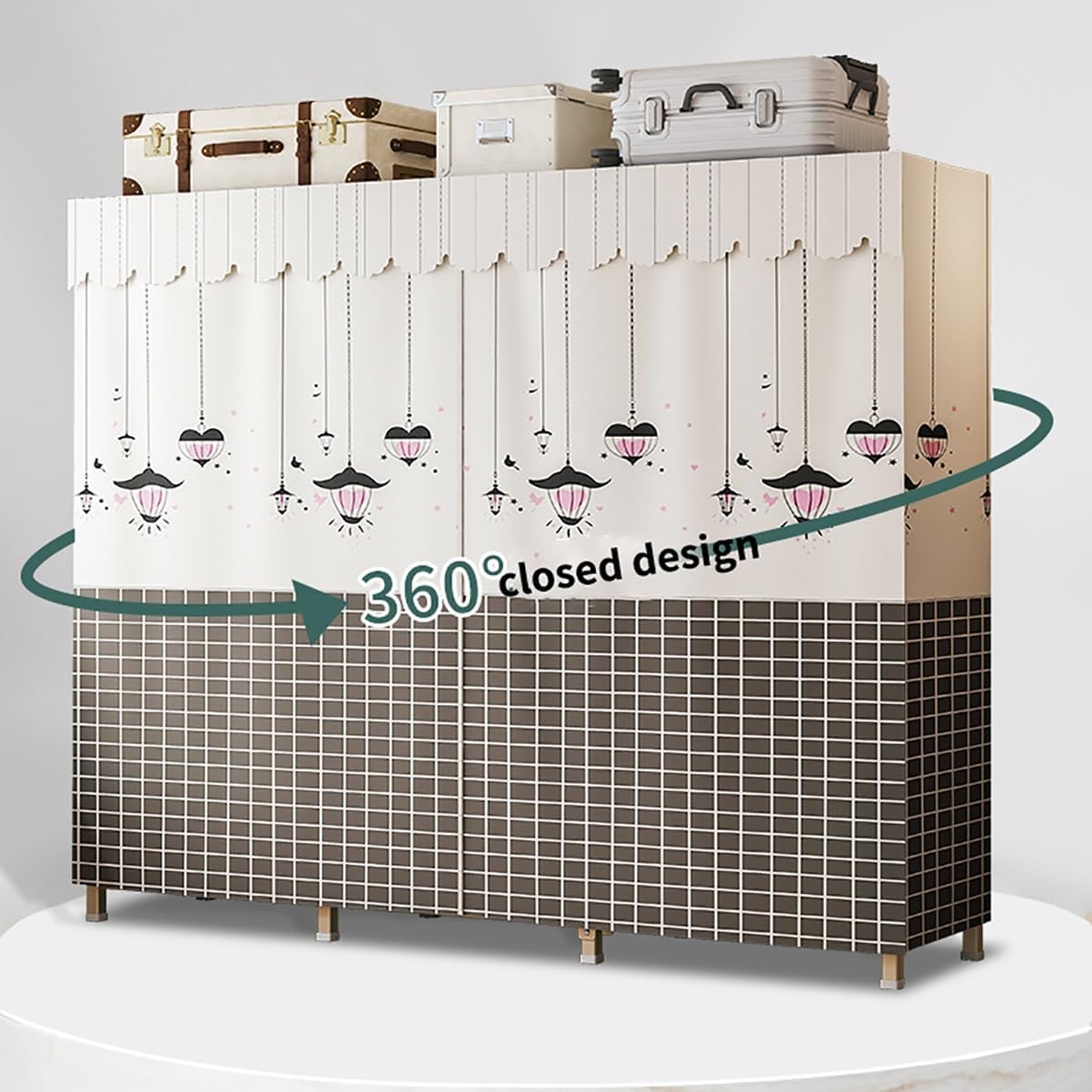 Portable Clothes Rack with Cover Freestanding Wardrobe Closet for Bedroom Metal Clothing Rack with Hanging Rod and 5 STO