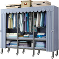Large Capacity Wardrobe Rack - Rolling Foldable Garment Rack With Cover And Wheels, 1500 Lbs Heavy-Duty Portable Wardrobe Freestanding Clothes Organizer System For Bedroom Living Room Office ( Size :