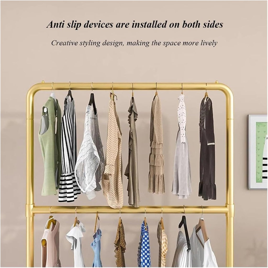 Heavy Duty Clothes Garment Rack, Freestanding Double Rod Clothing Hanger Stand with Storage Display Shelf for Hanging Clothes Boutique Store(Black,80x160cm)