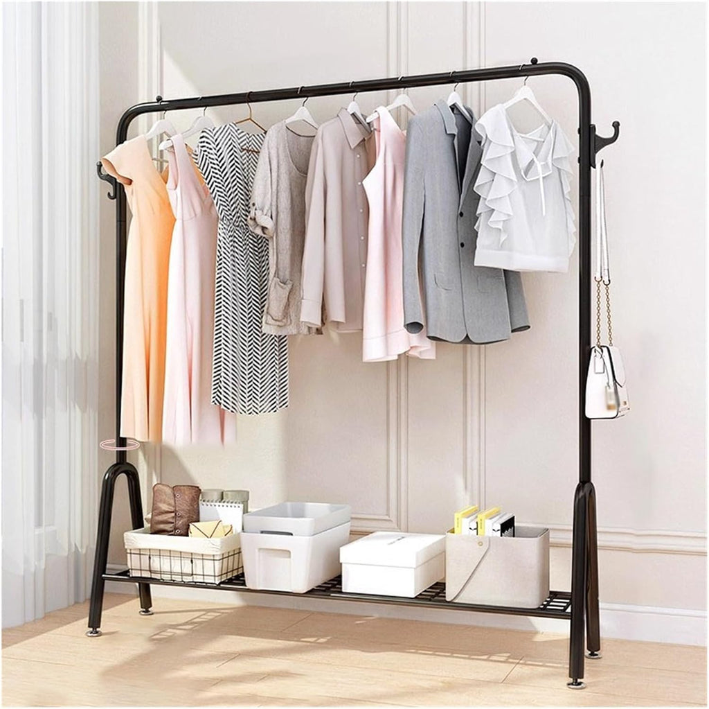 Metal Clothing Rack, Heavy Duty Clothes Organizer Storage with Shelves Clothing Hanger Rack Garment Rack Wardrobe Rack for Coats, Shirts, Dress(Black,60x33x147cm)