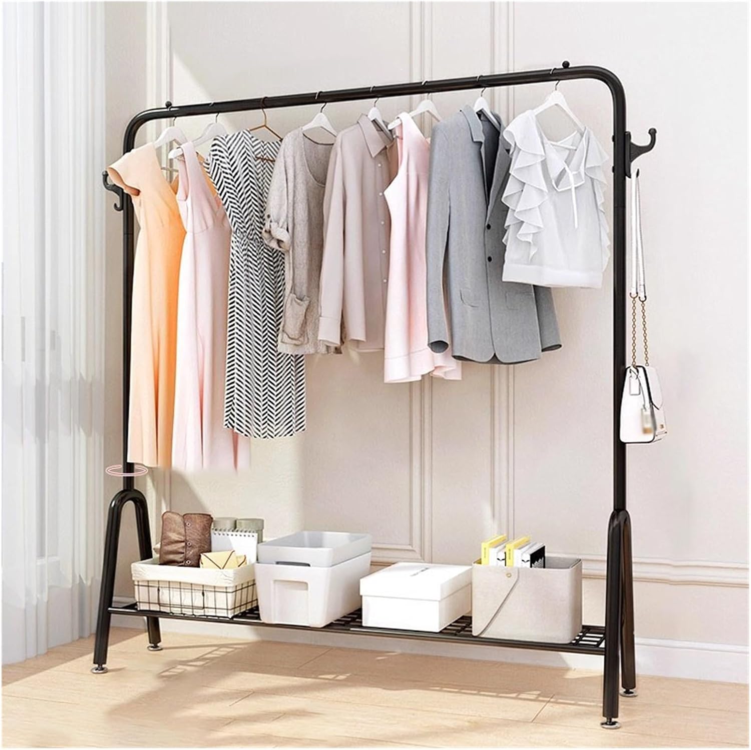 Metal Clothing Rack, Heavy Duty Clothes Organizer Storage with Shelves Clothing Hanger Rack Garment Rack Wardrobe Rack for Coats, Shirts, Dress(Black,60x33x147cm)