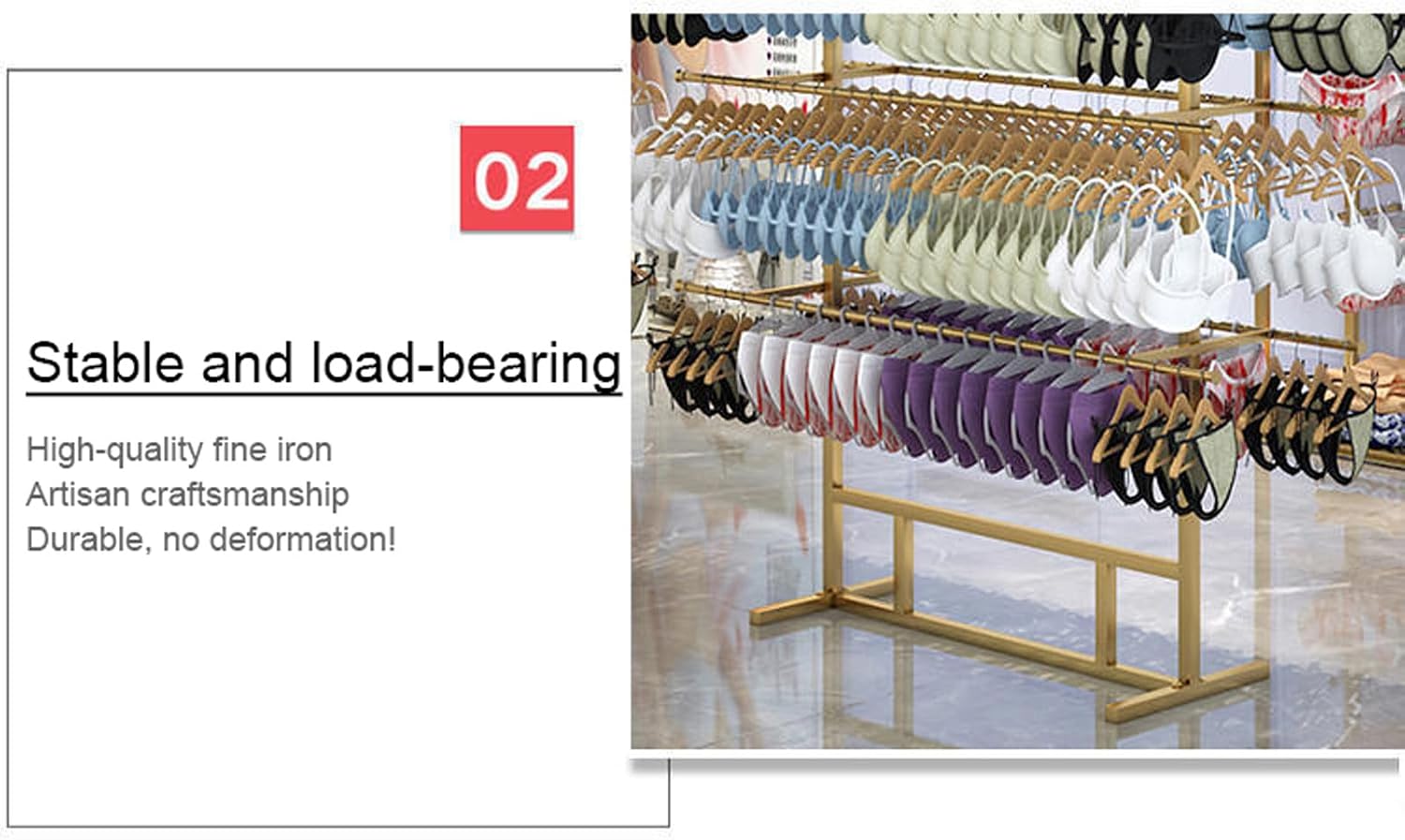 Heavy Duty Garment Rack Underwear Display Rack Organizer, Free Standing Metal Clothes Rack Storage Clothing Rack for Hanging Clothes, for Bag Skirts Socks U(Black-Length 120cm