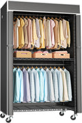 FUTASSI Black Clothing Rack with Dark Gray Cover, P1C Rolling Closets with Wheels, Metal Garment Rack for Hanging Clothes, Clothing Storage Wardrobe, 36.2' W x 16.5' D x 80.5' H, Load 450 Pounds