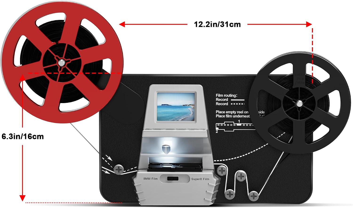 8mm & Super 8 Film to Digital Converter, Super 8 Scanner with 2.4' LCD | Supports 3', 5', 7' and 9' reels, Converts Film to MP4, Includes 32GB SD card, Frame-by-frame scanning, No Computer Required
