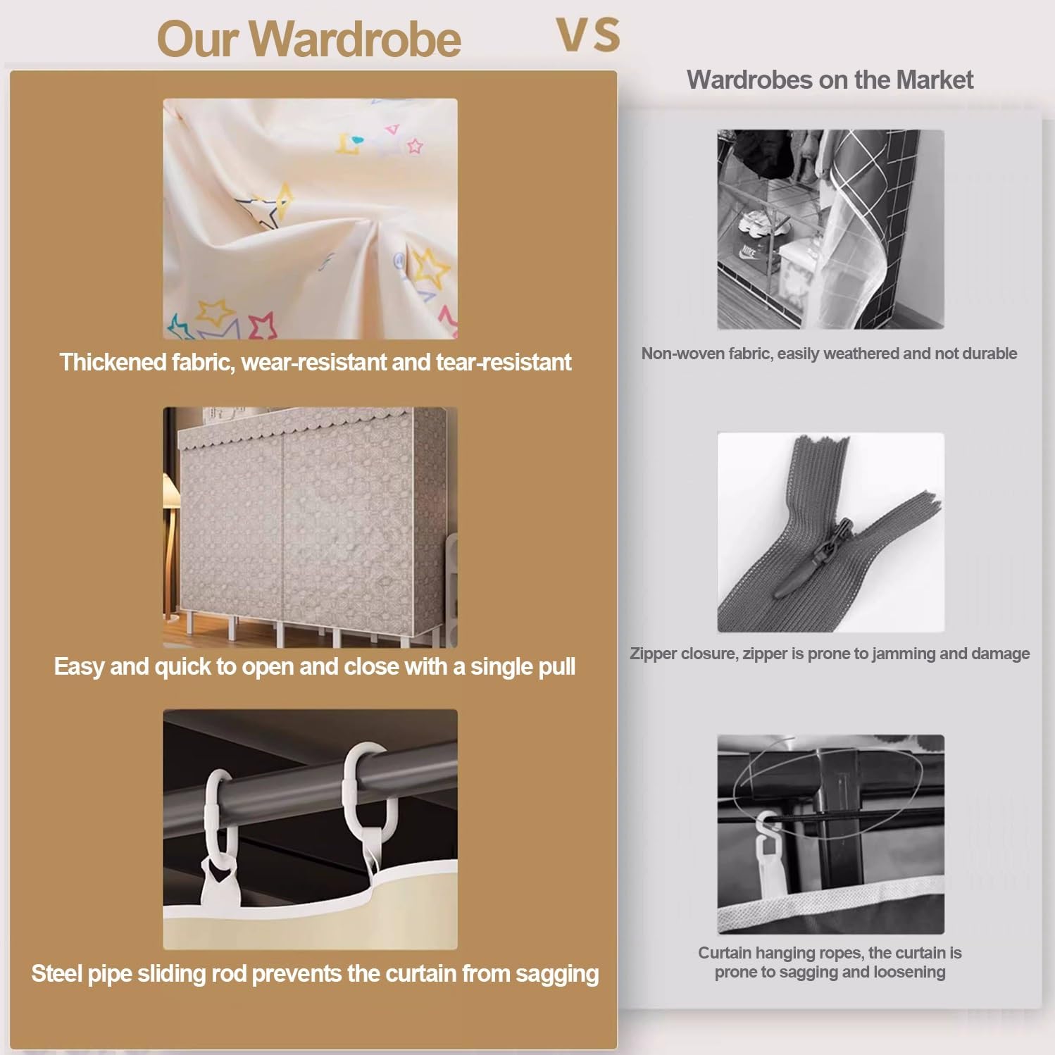 Foldable Wardrobe Closet Rack 1200lbs Storage Garment Racks With Cover Portable Enclosed For Hanging Clothes Metal Covered Clothing Organizer For Bedroom(F,110cm/43.3inch)