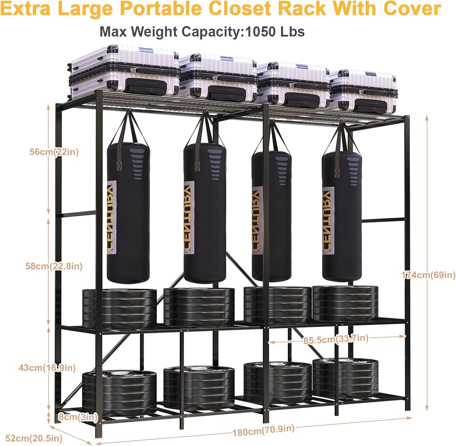 Premium Strong Heavy Duty Clothes Rack with Cover, 95% Assembled Freestanding Fordable Clothing Racks for Hanging Clothes, 71' Lx71 H,Black
