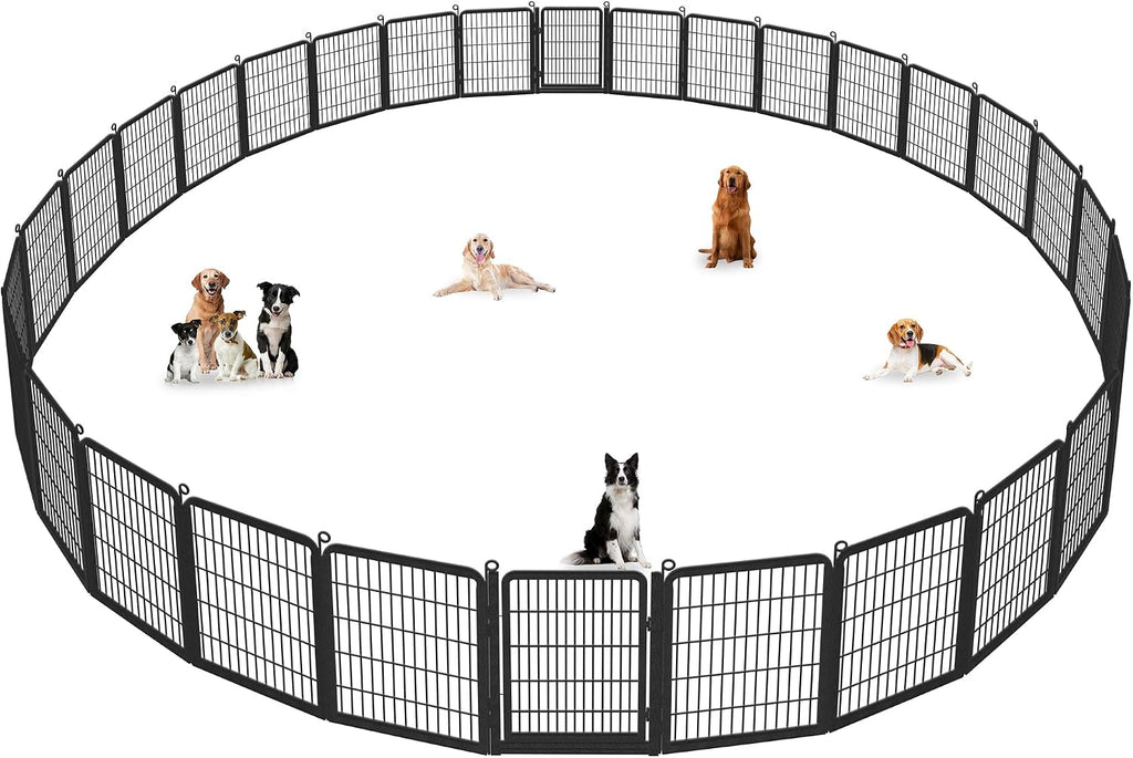 Dog Playpen Outdoor, 32' Height 30 Panels Pet Fence with Low Threshold Full Gate, Large Dog Fence Outdoor for Yard, Heavy Duty Pet Playpen Metal Play Pen Fence for RV Camping