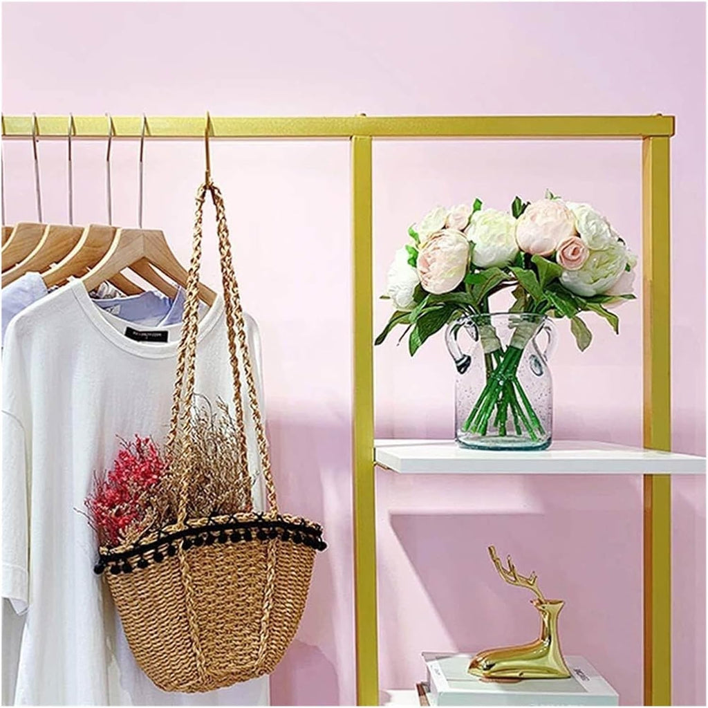 Metal Clothes Garment Racks with 4 Wood Storage Shelves, Heavy Duty Free-Standing Clothing Rack Large Closet Organizer for Boutique 360° Universal Wheels Easy to Move(120x40x165cm)