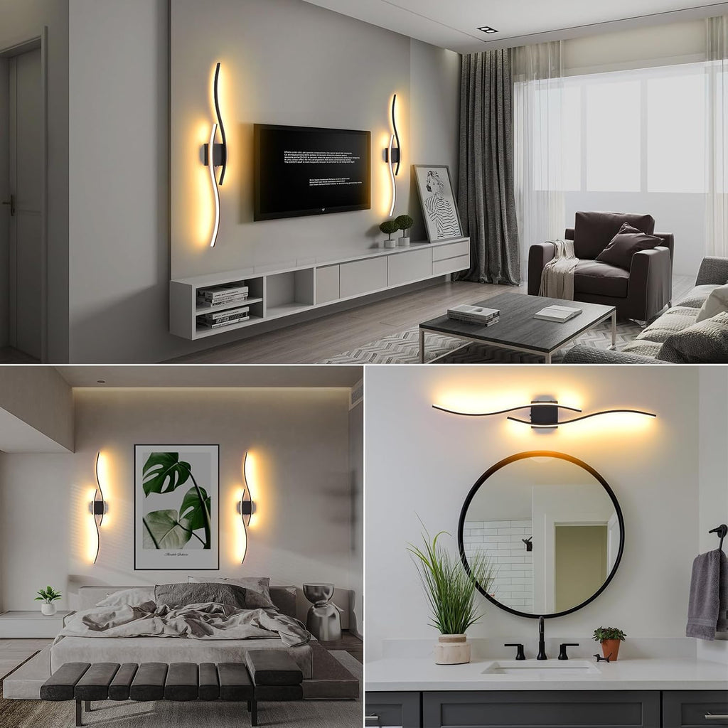 Battery Operated Wall Sconces Set Of Two, 3000K-6500K 39.4 inch black LED dimmable wireless wall sconce with remote control, USB rechargeable wall lights for Living Room Bedroom Hallway Background