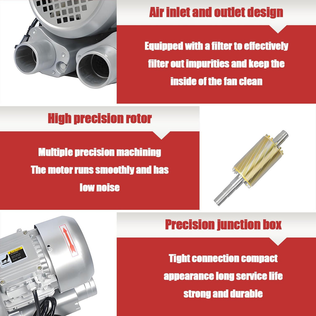 Regenerative Blower 220V 50Hz, High-Pressure Vortex Ring Blower, Industrial Vacuum Pump for Air Blowing Or Suction for Sewage Aeration Aquarium Fish Pond 1100W/1.48HP