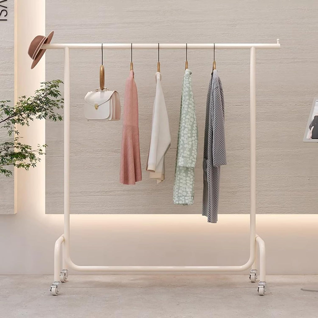 Heavy duty Garment rack White Metal Clothing Rack With Wheels, Commercial Heavy Duty Clothes Rail For Hanging Clothes, Freestanding Clothes Display Rack, Single Rod Coat Rack For Bedrooms ( 120X40X16
