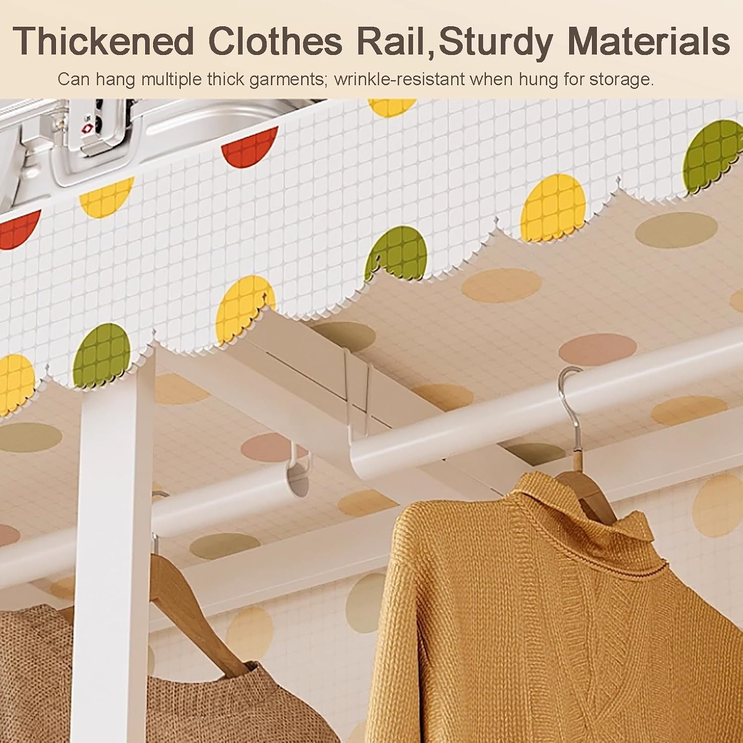 67in Portable Wardrobe Closet, Folding Bedroom Clothes Rack, Garment Rack with Hanging Rod and Fabric Cover, Foldable Design Clothes Rack(168cm/66.2in)