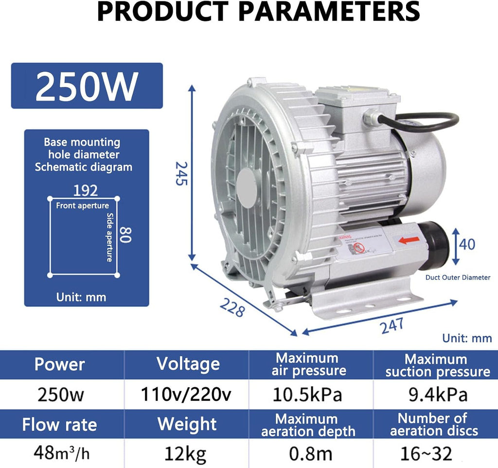 Single Phase Industrial Vortex Blower Pump for Aquaculture & Fish Tanks - Aluminum Alloy Air Blower for Sewage Aeration & Aquarium Applications