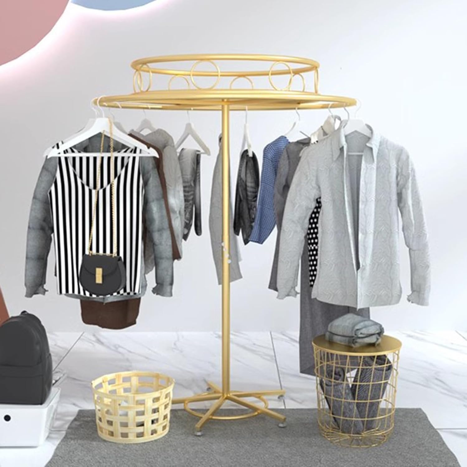 Metal Freestanding Garment Rack with 360° Rotating Feature for Home & Commercial Use Adjustable Height,One Color-5