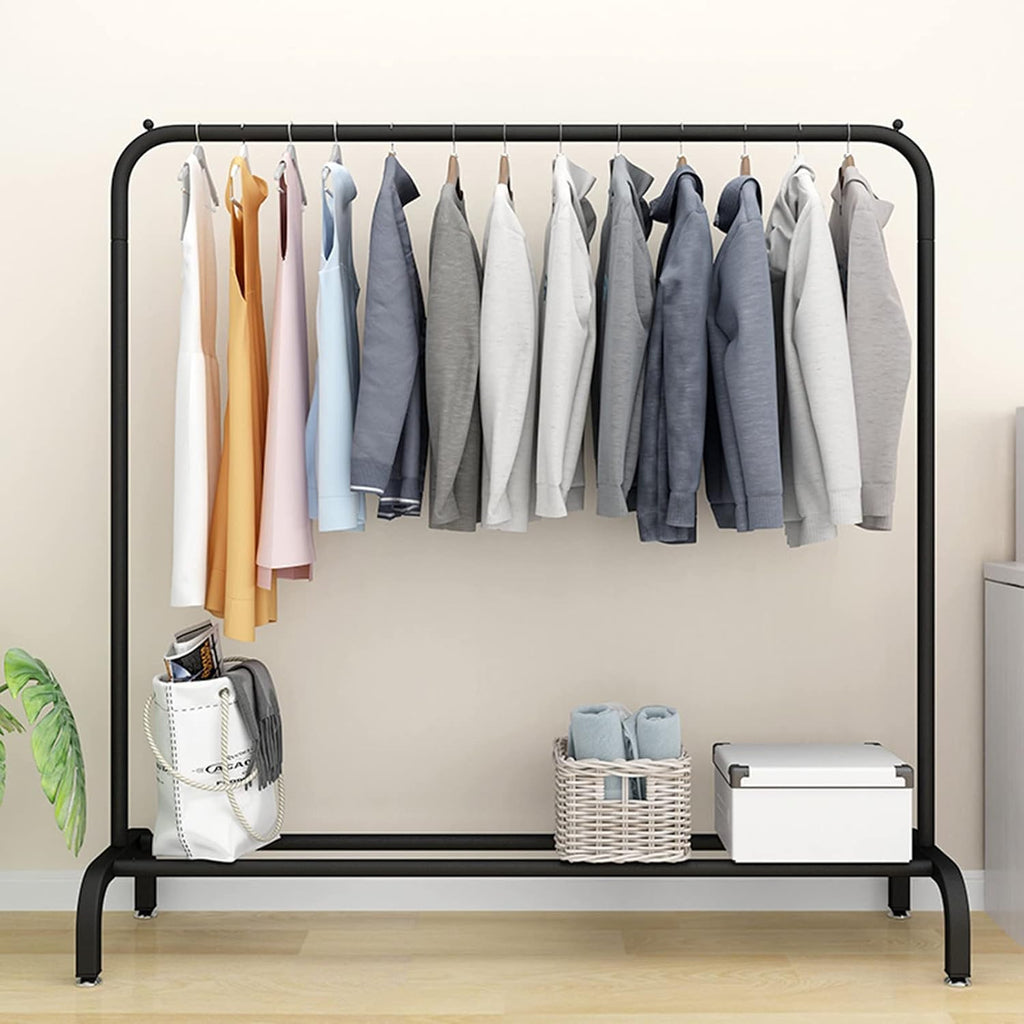 Clothes Rack with Shelf, Free-Standing Garment Rack for Hanging Clothes, Coat Rack, Small Metal Clothes Rack Heavy Duty, Industrial Clothing Rack (1.5m)