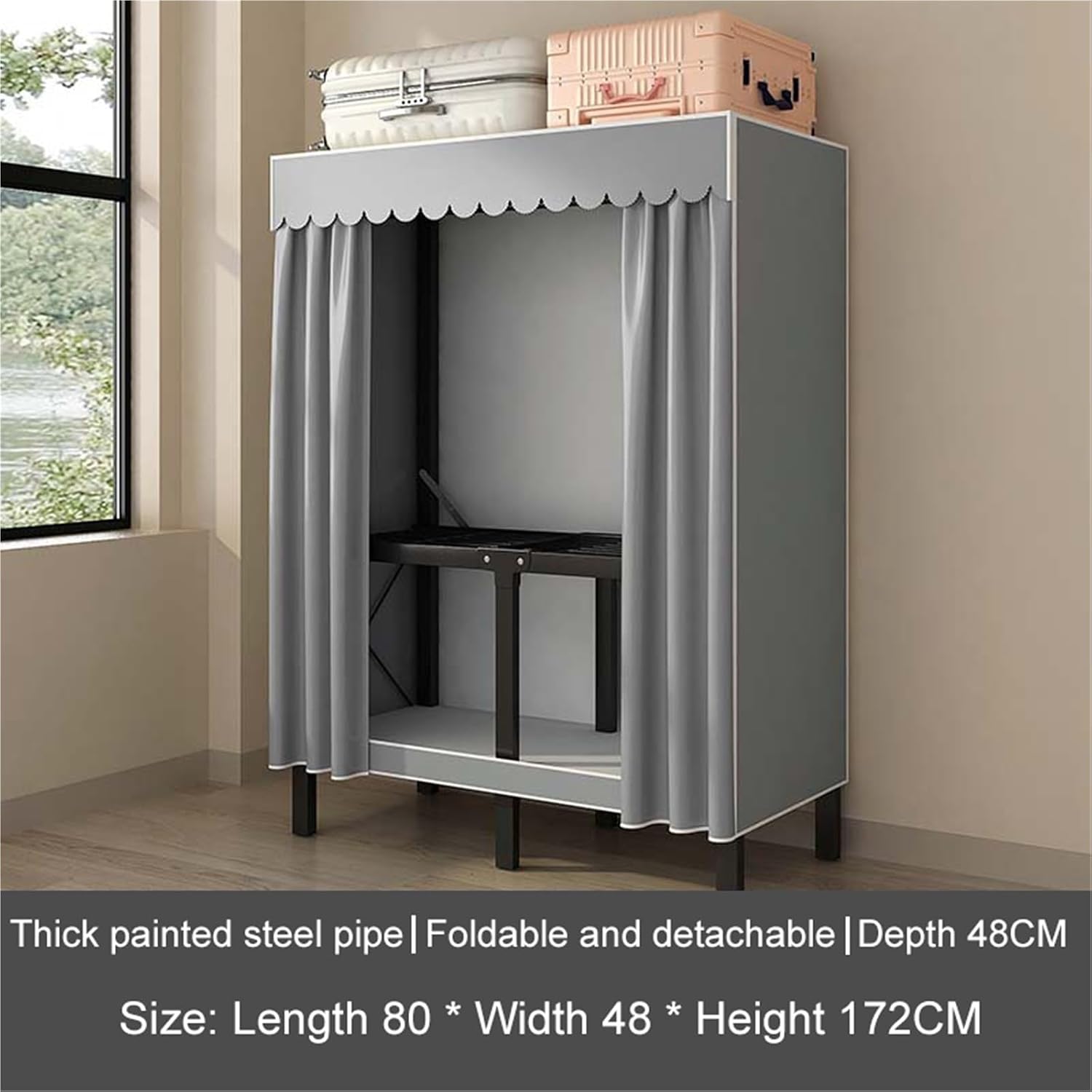 Portable Closet,Heavy Duty Clothes Rack With Cover,Foldable Covered Clothes Rack For Hanging Clothes,Freestanding Coat Storage Garment Racks For Bedroom(Gray,80X48X172CM)