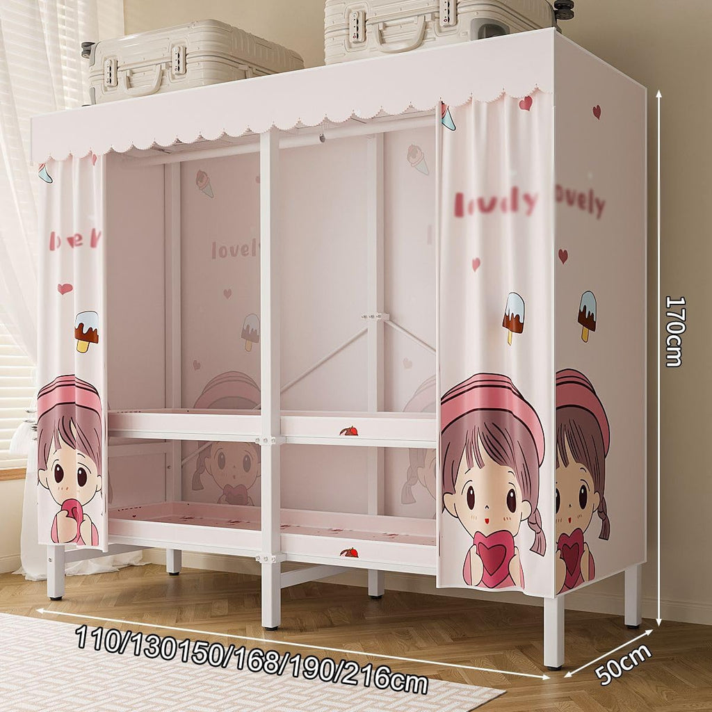 Foldable Clothe Rack With Cover,Portable Closets,Heavy-Duty Portable Closet Wardrobe,Freestanding Garment Rack,for Hanging(Light pink,190 * 170 * 50)