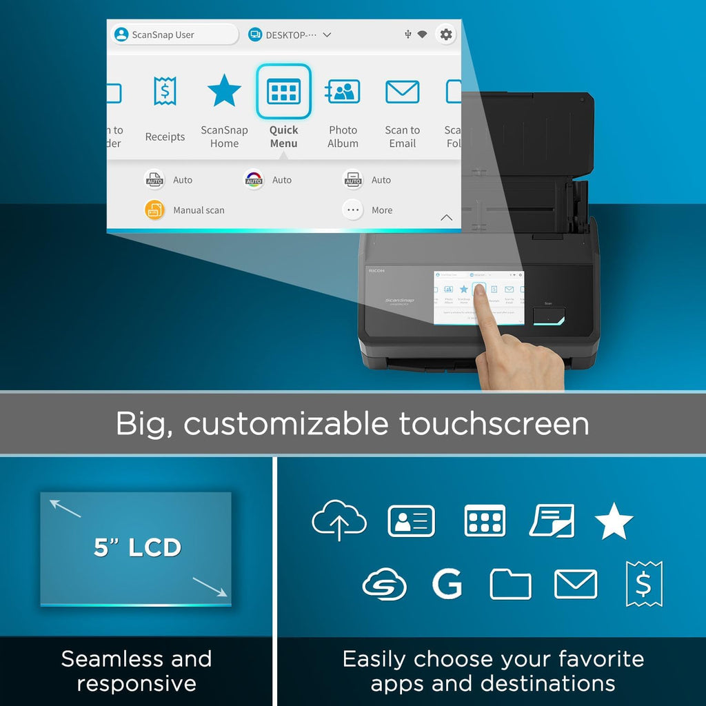 ScanSnap iX2500 Premium Wireless or USB High-Speed Cloud Enabled Document, Photo & Receipt Scanner with Large 5' Touchscreen for Mac or PC, Includes 4-Year Protection Plan