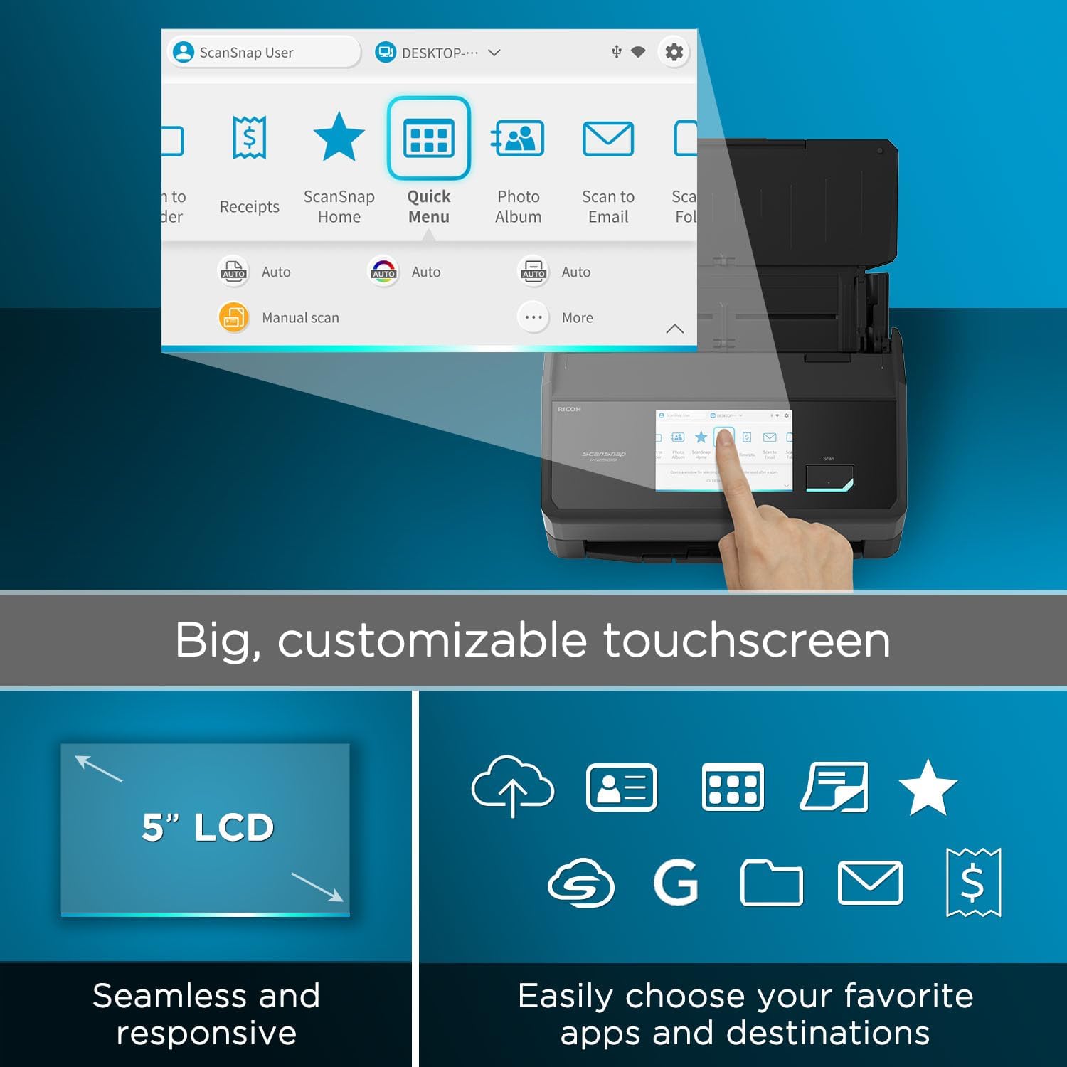 ScanSnap iX2500 Premium Wireless or USB High-Speed Cloud Enabled Document, Photo & Receipt Scanner with Large 5' Touchscreen for Mac or PC, Includes 4-Year Protection Plan