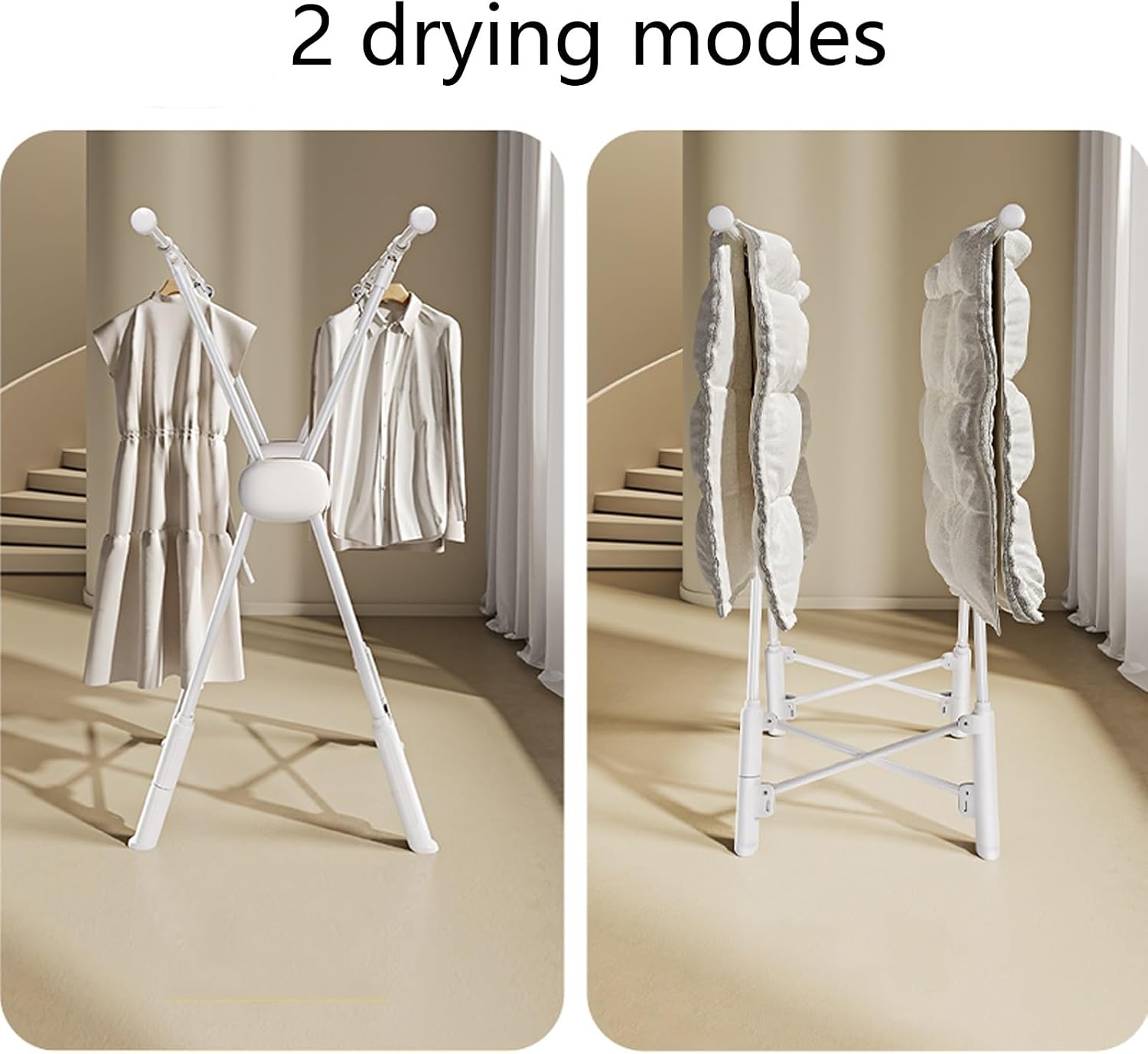 Outdoor Clothes Drying Rack - Adjustable & Foldable Metal Garment Rack for Hanging Shirts, Coats, Skirts & Sweaters - Versatile Bedroom & Closet Organizer (White)