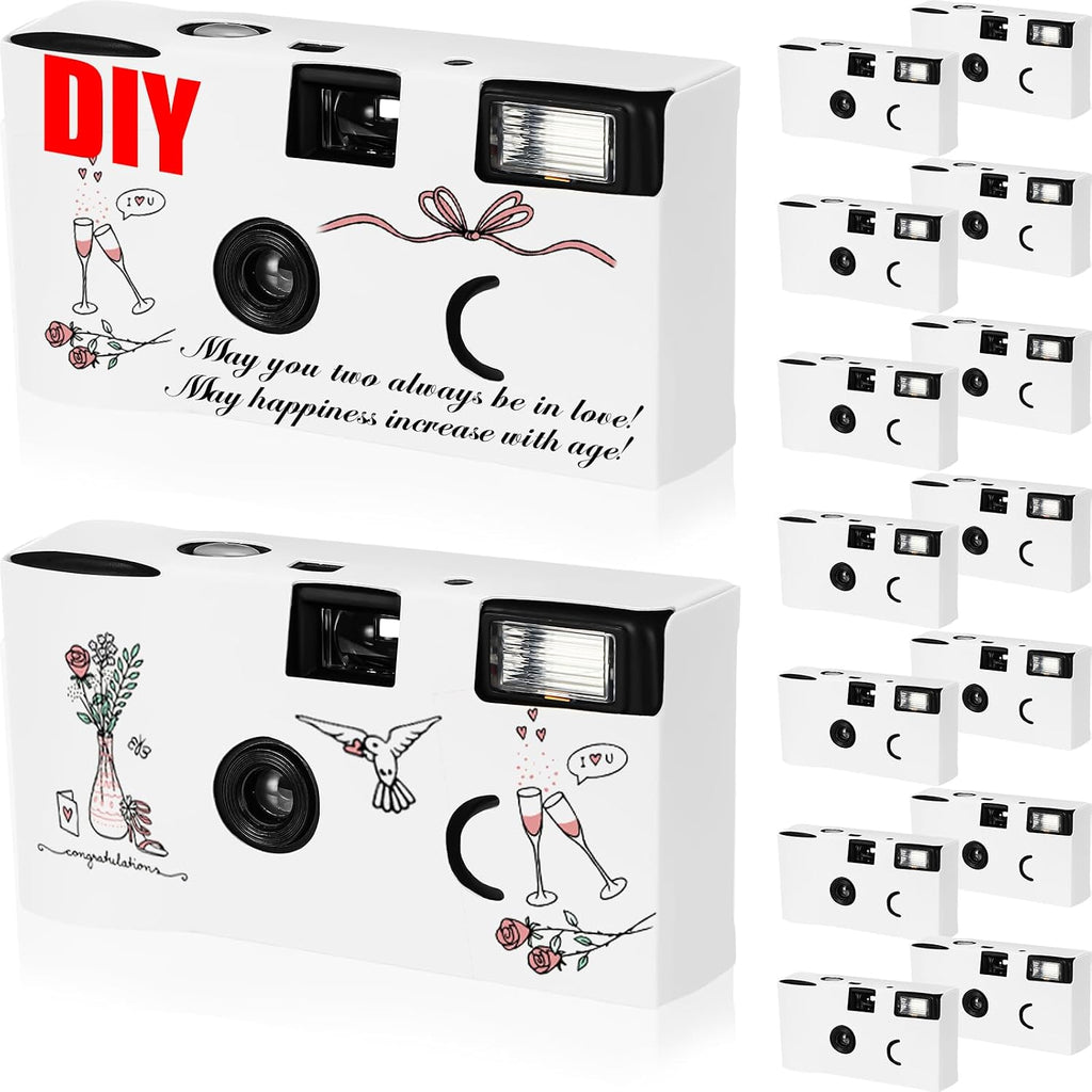 Kanayu 14 Packs DIY Disposable Cameras Bulk, White Single Use Camera with 35mm Iso 400 Film Bright Flash for Weddings, Baby Showers, Birthday Parties Anniversary Events, Easy to Use, Vintage
