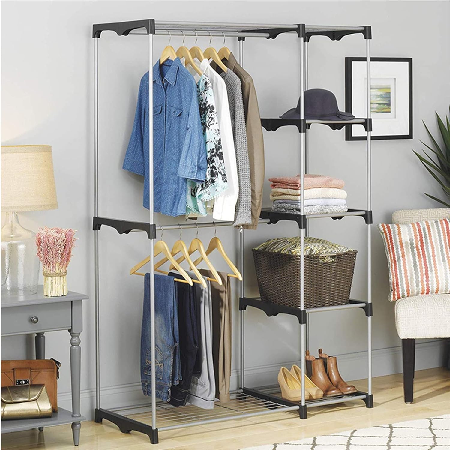 Portable Practical Five-Tier Wardrobe Clothing Garment Rack, Without Cloth Cover