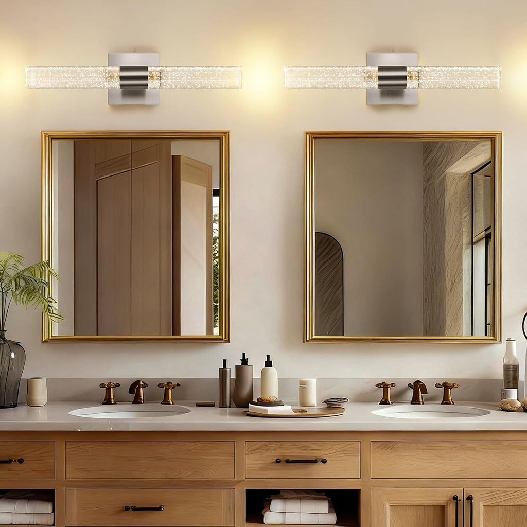 Modern Wall Sconces Set of Two in Brushed Nickel Finish 18 Inch 3000K-6000K Led Bathroom Sconce Lights Indoor Hardwired Wall Lamp for Bedroom Living Room Hallway, 12W