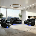 Power Recliner Sofa Set - 3 Piece Living Room Furniture Set with Electric Reclining Sofa, Loveseat and Chair, Breathable Faux Leather with USB Ports, Wireless Charging, Cup Holders and LED Lights