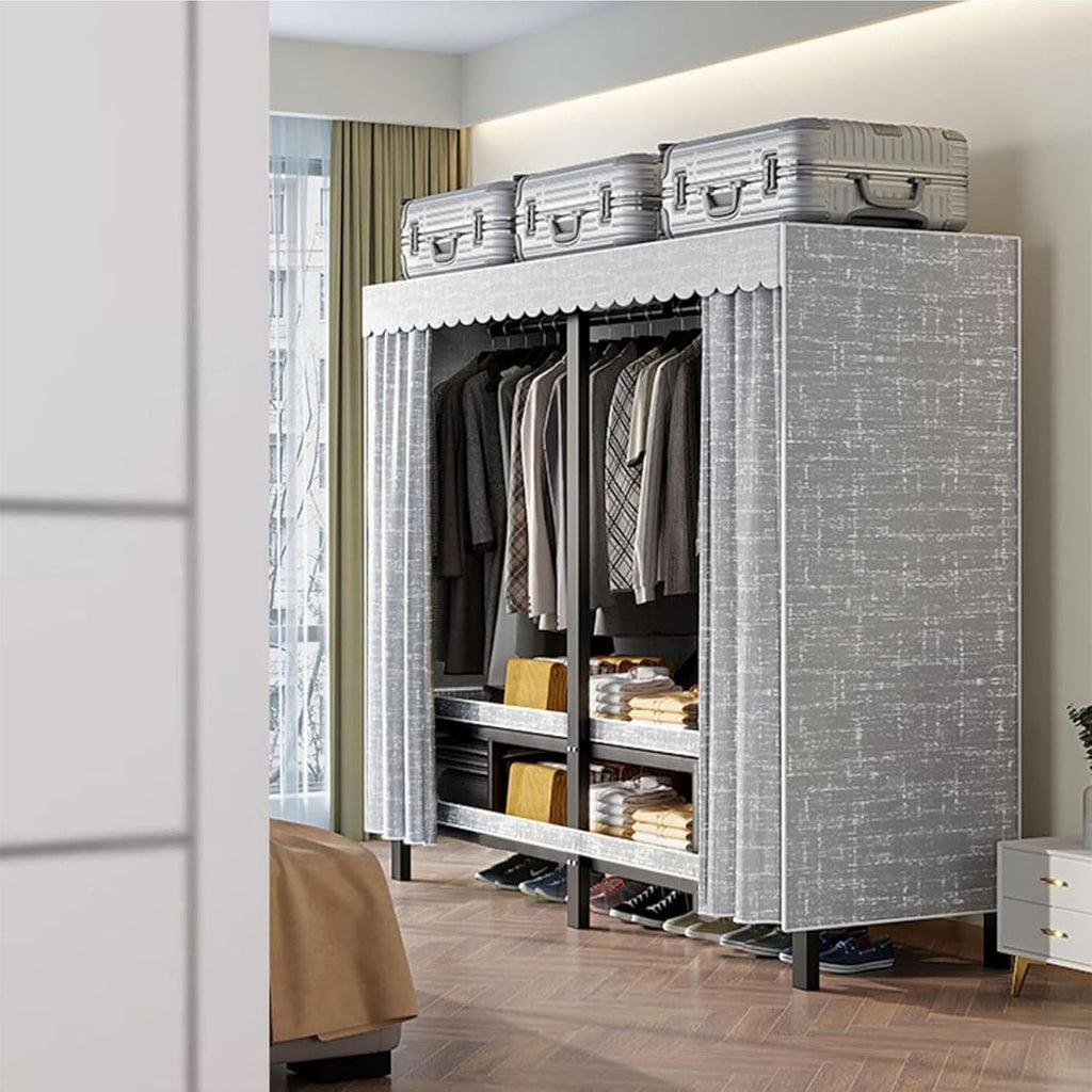 Large Foldable Wardrobe Closet - Heavy Duty Portable Rolling Garment Rack With Cover, For Hanging Clothes Freestanding Clothing Coat Storage Rack Load 2000lbs, Clothes Storage Organizer ( Size : 180*5
