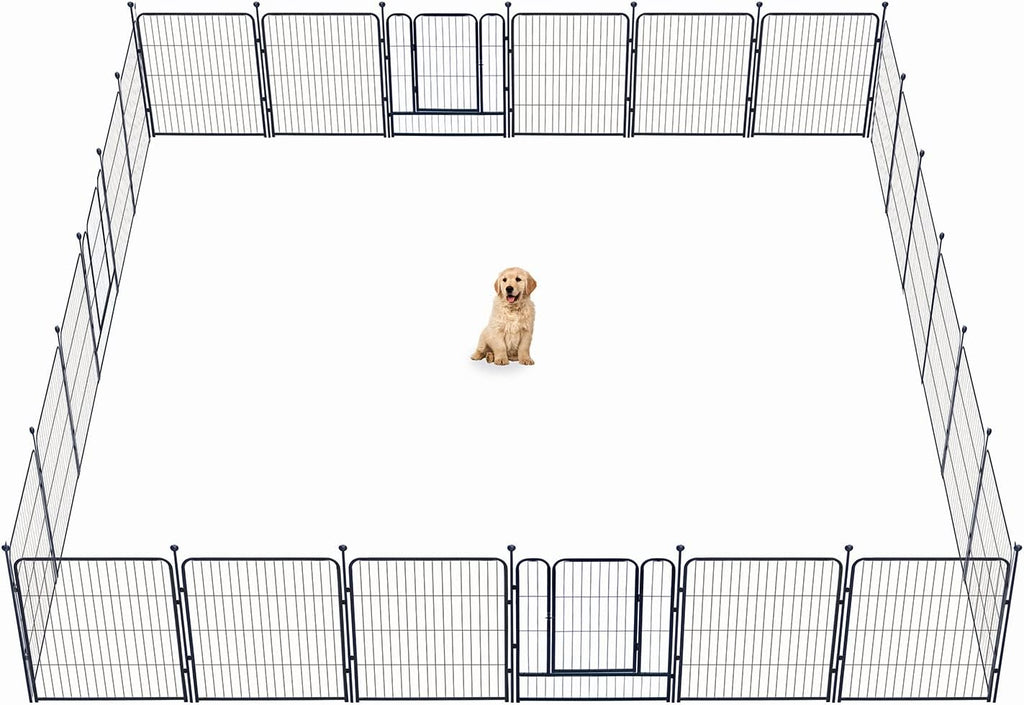 Dog Playpen,32/40/45 Inch Height in Heavy Duty, Folding Indoor Outdoor Anti-Rust Dog Exercise Fence, Portable Pet Playpen with Door for Large Medium Small Dogs and Pet (24 Panels, 32 Inch) Silver