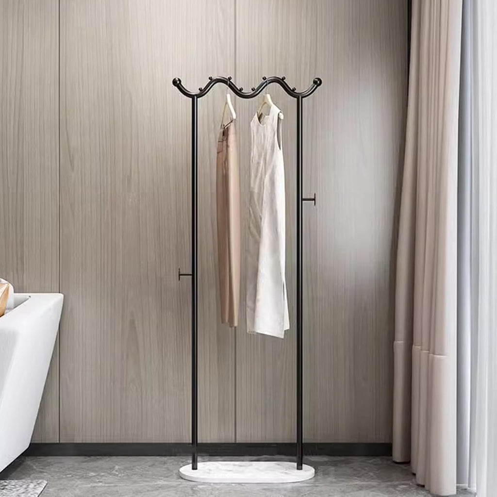 Heavy duty Garment rack Modern Metal Clothing Rack With Marble Base, Freestanding Coat Rack With Hanging Rod And 2 Hooks, Space Saving Clothes Organizer For Bedroom And Office, 50X30X170CM (Black+whi