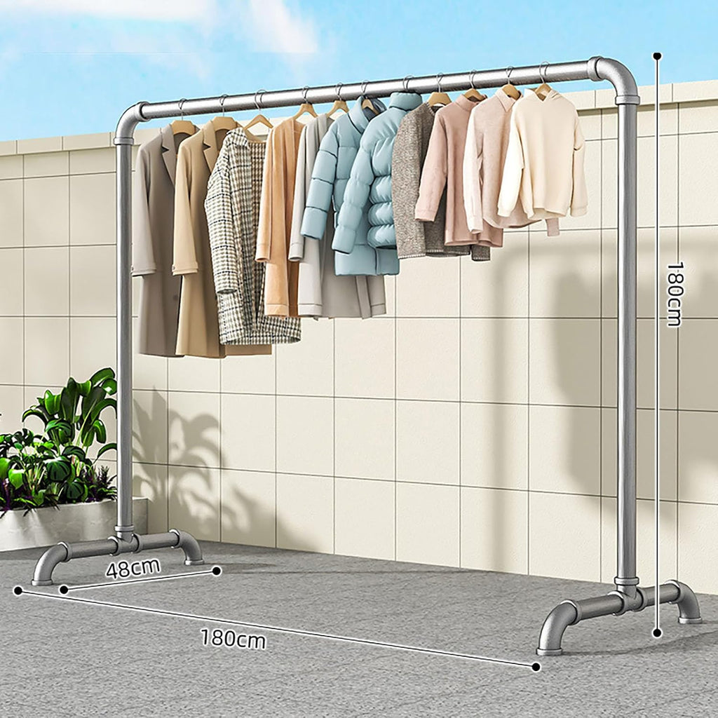 Portable Clothes Rack, Freestanding Metal Garment Rack with Stable Base, Industrial Pipe Design for Hanging Coats, Skirts, Shirts, Sweaters, Indoor & Outdoor Use (1.8x1.8m)